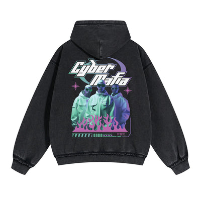 Cyber Mafia Y2k Graphic Double Slider Zip Hoodie-INNBLAC