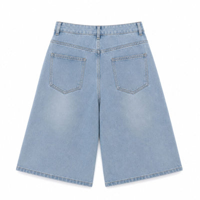 Graphic Print Loose Fit Denim Capri Shorts