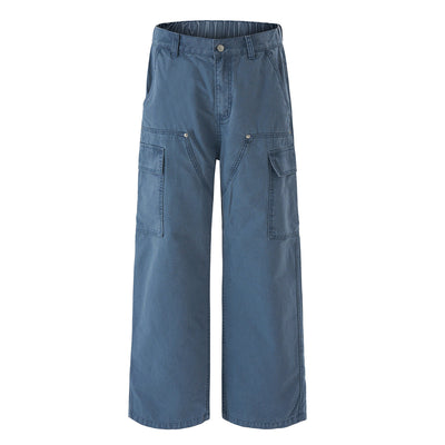 Wide Leg Cargo Pants Elastic Waistband Multi Pocket