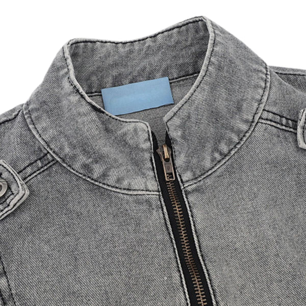 Trendy Patchwork Motorcycle Style Retro Street Washed Denim Jacket
