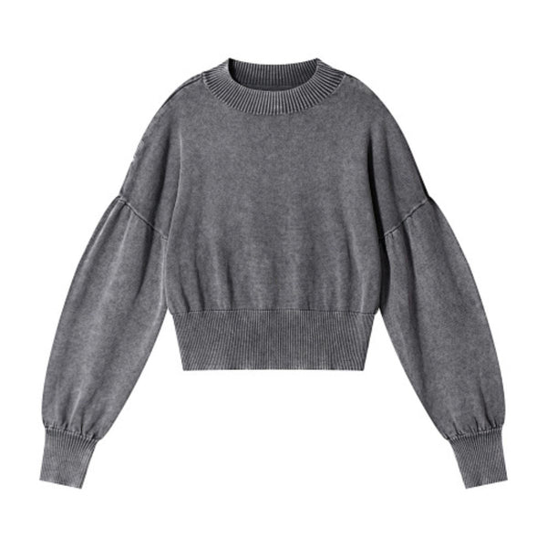 Vintage Snow Wash Cropped Cotton Knit Sweater