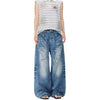 Bleached Rip Curved Wide Leg Denim Jeans