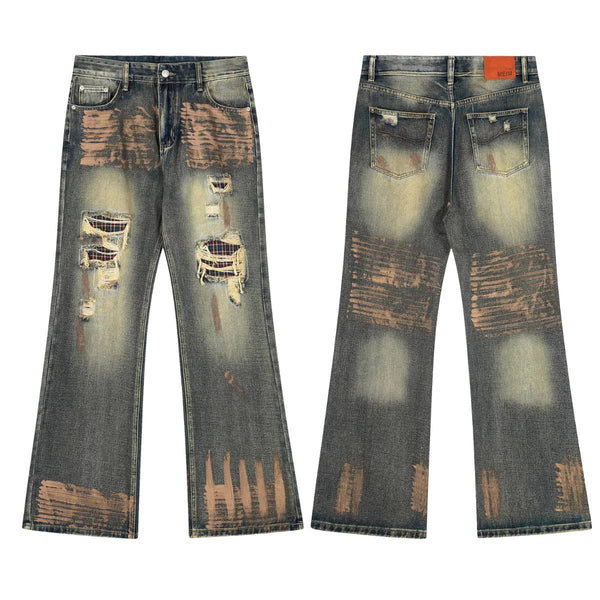 Distressed Vintage Wash Wide Leg Jeans