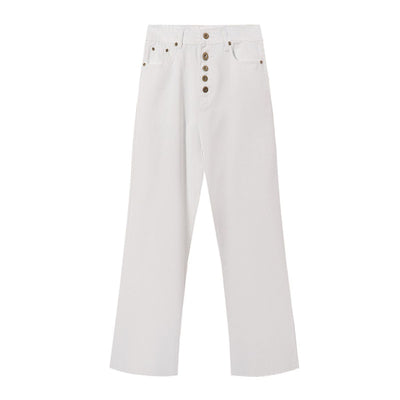 Button Fly Wide Leg Denim Jeans