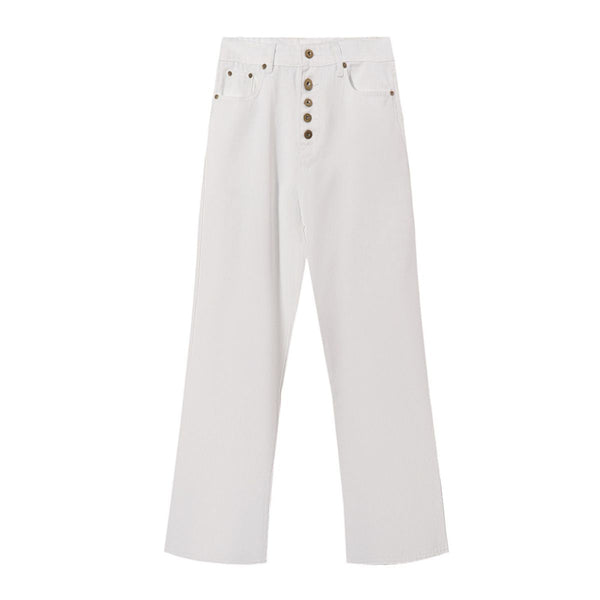 Button Fly Wide Leg Denim Jeans