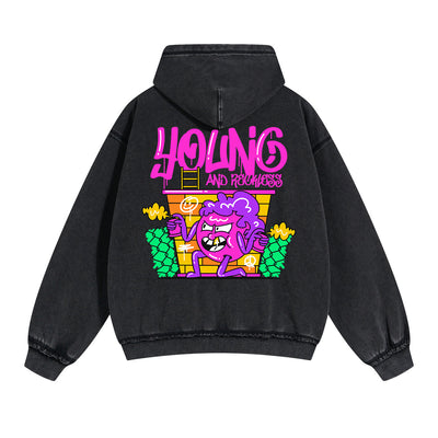 Young Graffiti Cartoon Double Slider Zip Hoodie-INNBLAC