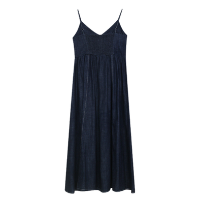 Dark Blue Denim Spaghetti Strap Midi Dress