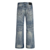 Men's Washed Vintage Loose Straight-Leg Denim Jeans with Distressed Details