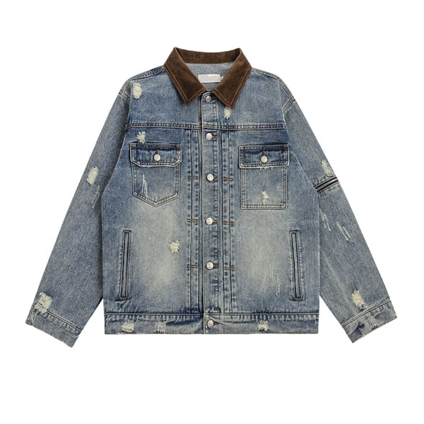 Street Distressed Patchwork Vintage Denim Jacket