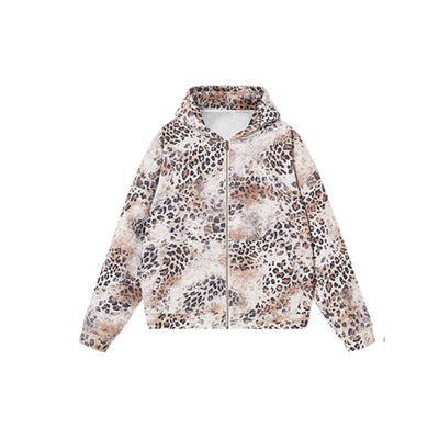 Vintage Streetwear Leopard Pattern Relaxed Fit Zip Hoodie