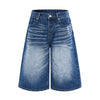 Washed Indigo Relaxed Fit Utility Denim Shorts