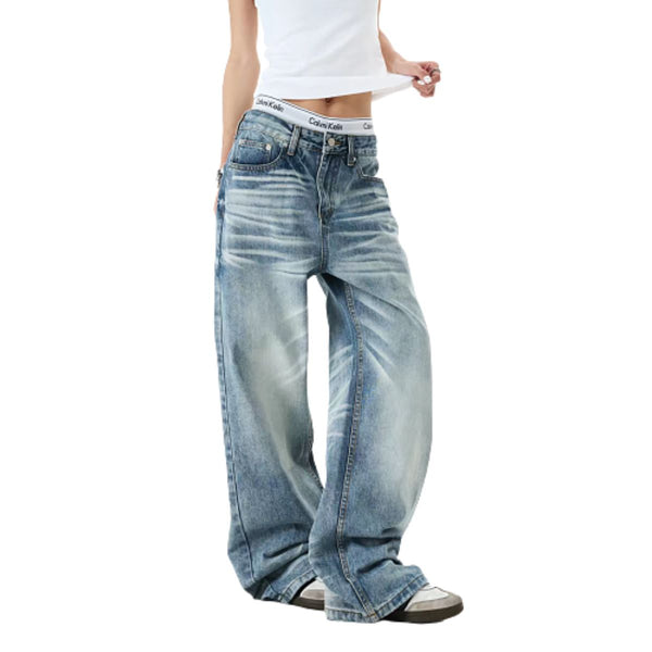 Light Fade Vintage Straight Leg Denim Jeans
