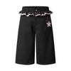 Washed Star Print Ruffle Waist Plaid Relaxed Bermuda Shorts