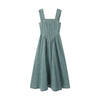 Smocked Back A-Line Denim Strappy Mididress