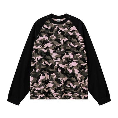 Raglan-Sleeve Camo Waffle Knit Long-Sleeve T-Shirt