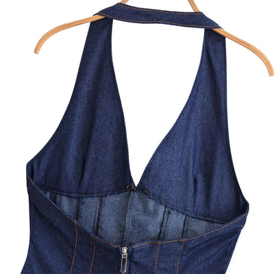 Halter Neck A-Line Denim Minidress