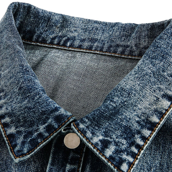 Zipper-embroidered Loose Retro Washed Denim Jacket