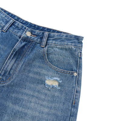 Retro Wash Ripped Wide Leg Denim Jeans