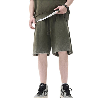Faded Washed Loose-Fit Cotton Shorts
