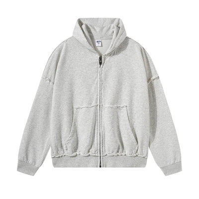 Washed Raw Edge Double Slider Zip Hoodie