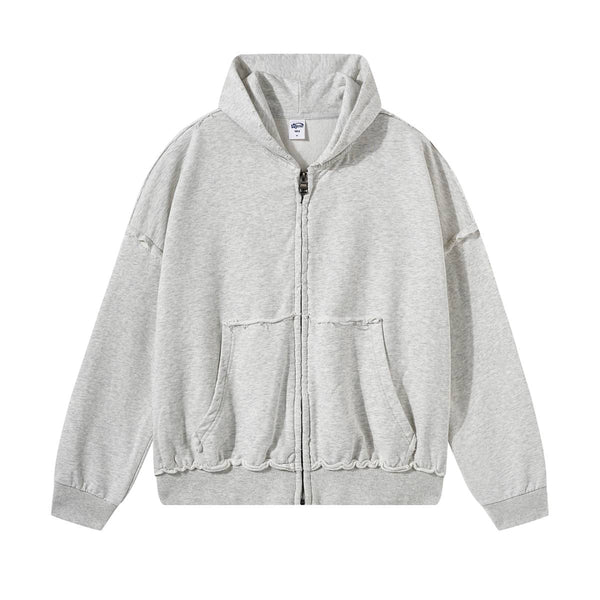 Washed Raw Edge Double Slider Zip Hoodie