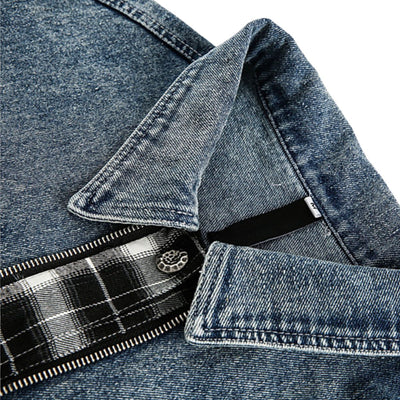 Men's Retro Plaid Patchwork Fake Two-piece Denim Jacket