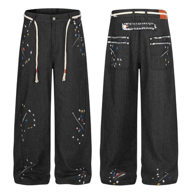 Vintage Patchwork Paint Splatter Wide Leg Jeans