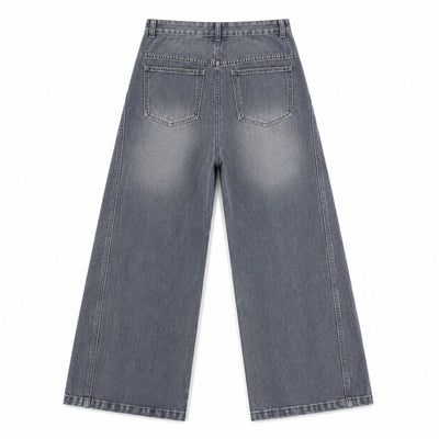 Asymmetric Button Curved Seam Wide Leg Denim Jeans