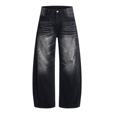 Washed Whiskered Balloon Fit Denim Jeans