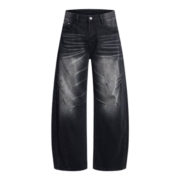 Washed Whiskered Balloon Fit Denim Jeans