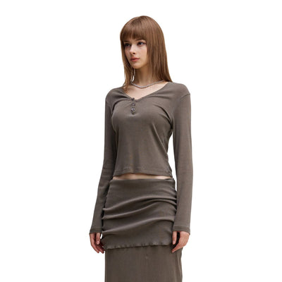Long-Sleeve Ribbed Henley Top 275gsm