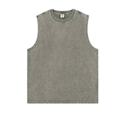 Acid Wash Raw Edge Sleeveless Tee
