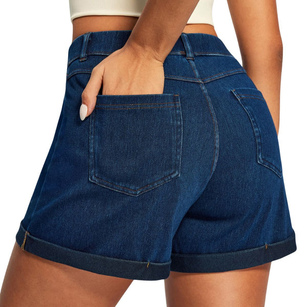 High?Rise 3?Inch Hot Pants Comfort Knit 4?Way Stretch Women's Denim Shorts