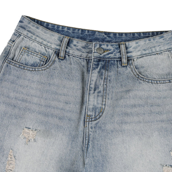 High Street Baggy Wide Leg Distressed Patchwork Denim Jeans