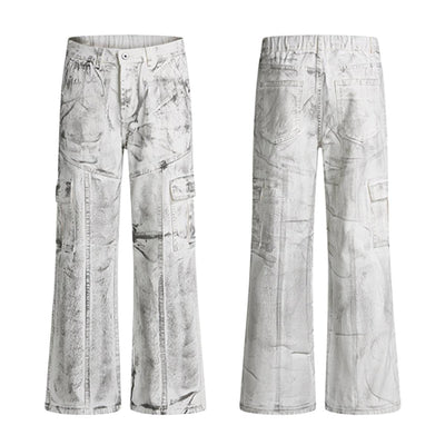 Graffiti Spray Washed Baggy Flared Denim Pants
