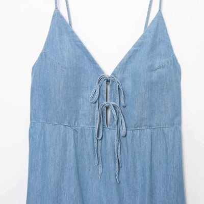 Spaghetti Straps Bow Denim Maxi Dress