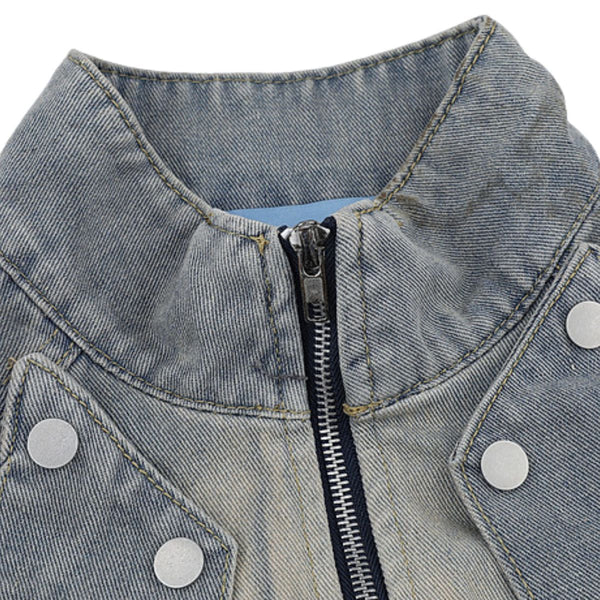 Men’s Retro Street Distressed Stand Collar Denim Jacket