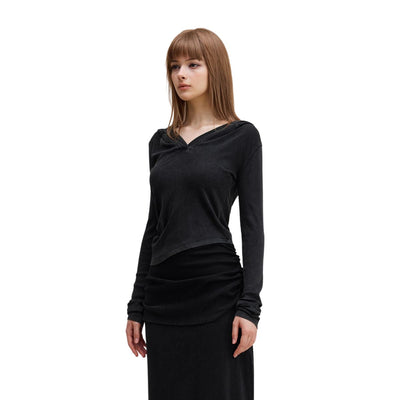 Ruched Fitted Long Sleeve Hoodie Top