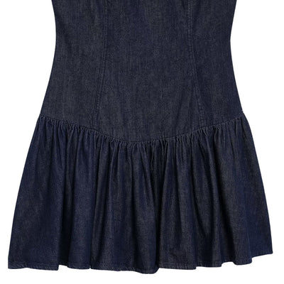 Low-Cut Back Ruffle Mini Denim Dress