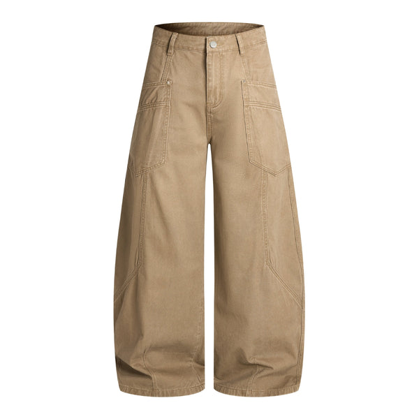 Vintage Washed Baggy Curved-Leg Cargo Pants