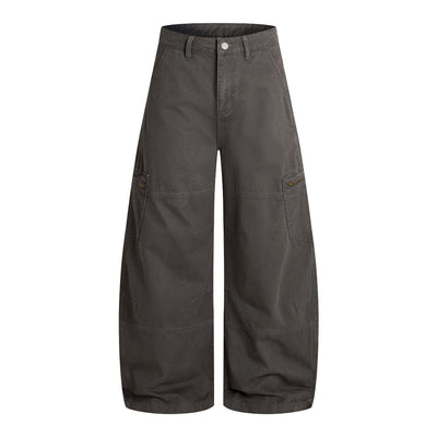 Washed Wrinkled Barrel with Zipper Pockets Cargo Pants