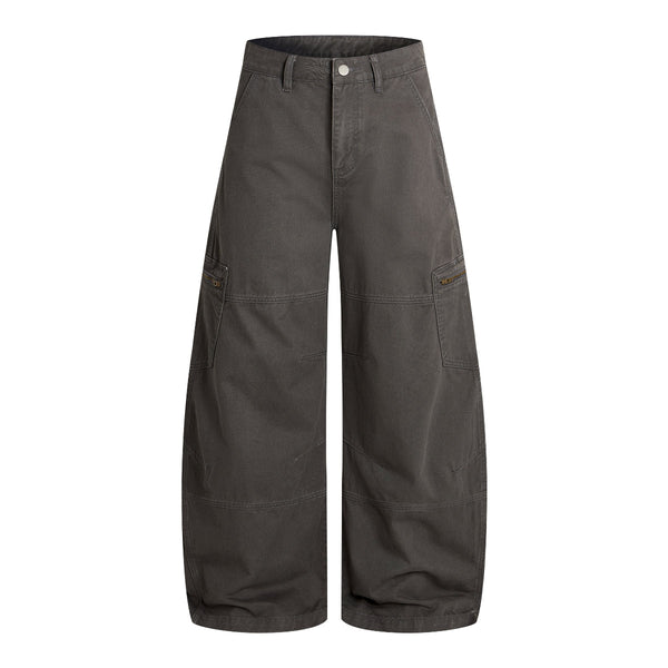 Washed Wrinkled Barrel with Zipper Pockets Cargo Pants