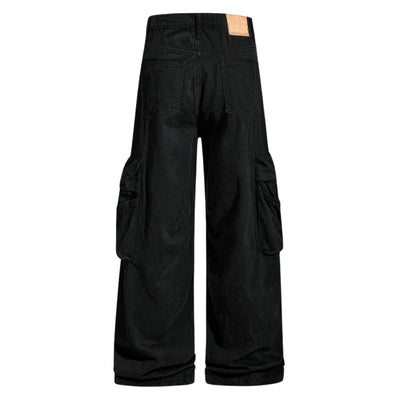 Men's Distressed Washed Denim Cargo Pants Punk Street Loose Zipper