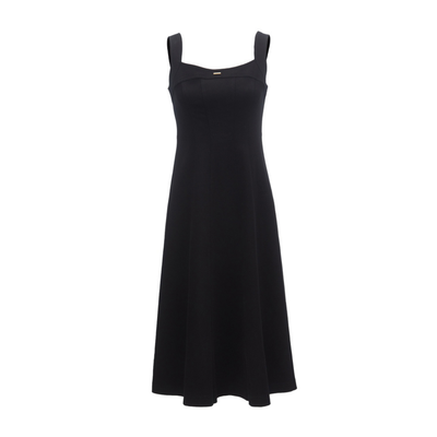 Square Neck Wide Strap Flared Denim Dress