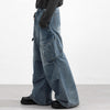 High Waisted Cargo Denim Pants Oversized Pockets Vintage Wash