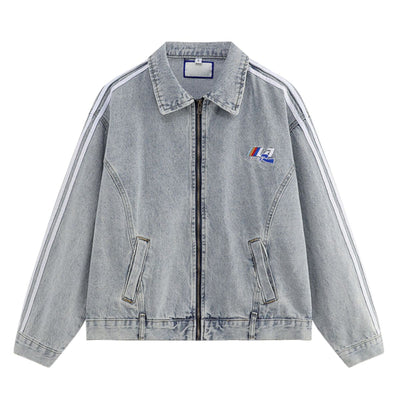 Unisex Loose Retro Workwear Washed Denim Jacket