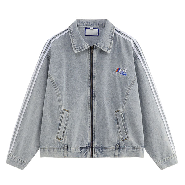 Unisex Loose Retro Workwear Washed Denim Jacket