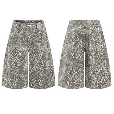 Retro Leopard Baggy Bermuda Shorts