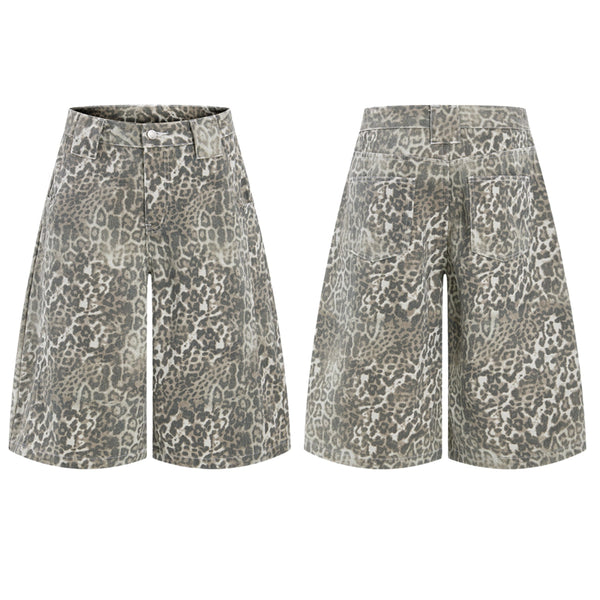 Retro Leopard Baggy Bermuda Shorts