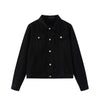 Unisex Commuter Workwear Style Single-breasted Lapel Straight Denim Jacket
